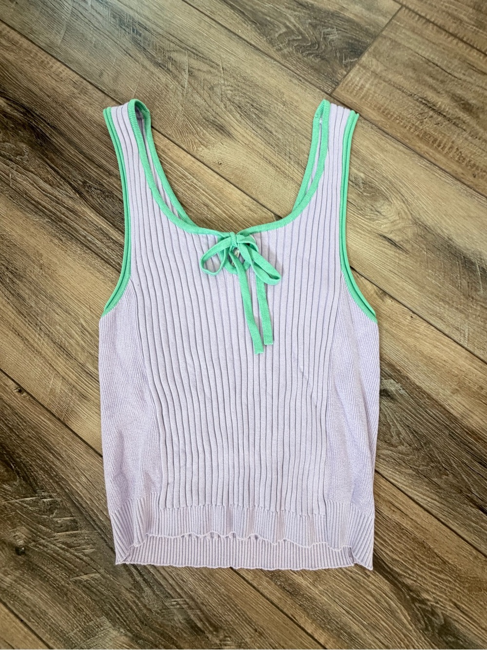 Free People Lavender Tank with Green Trim and Front Tie